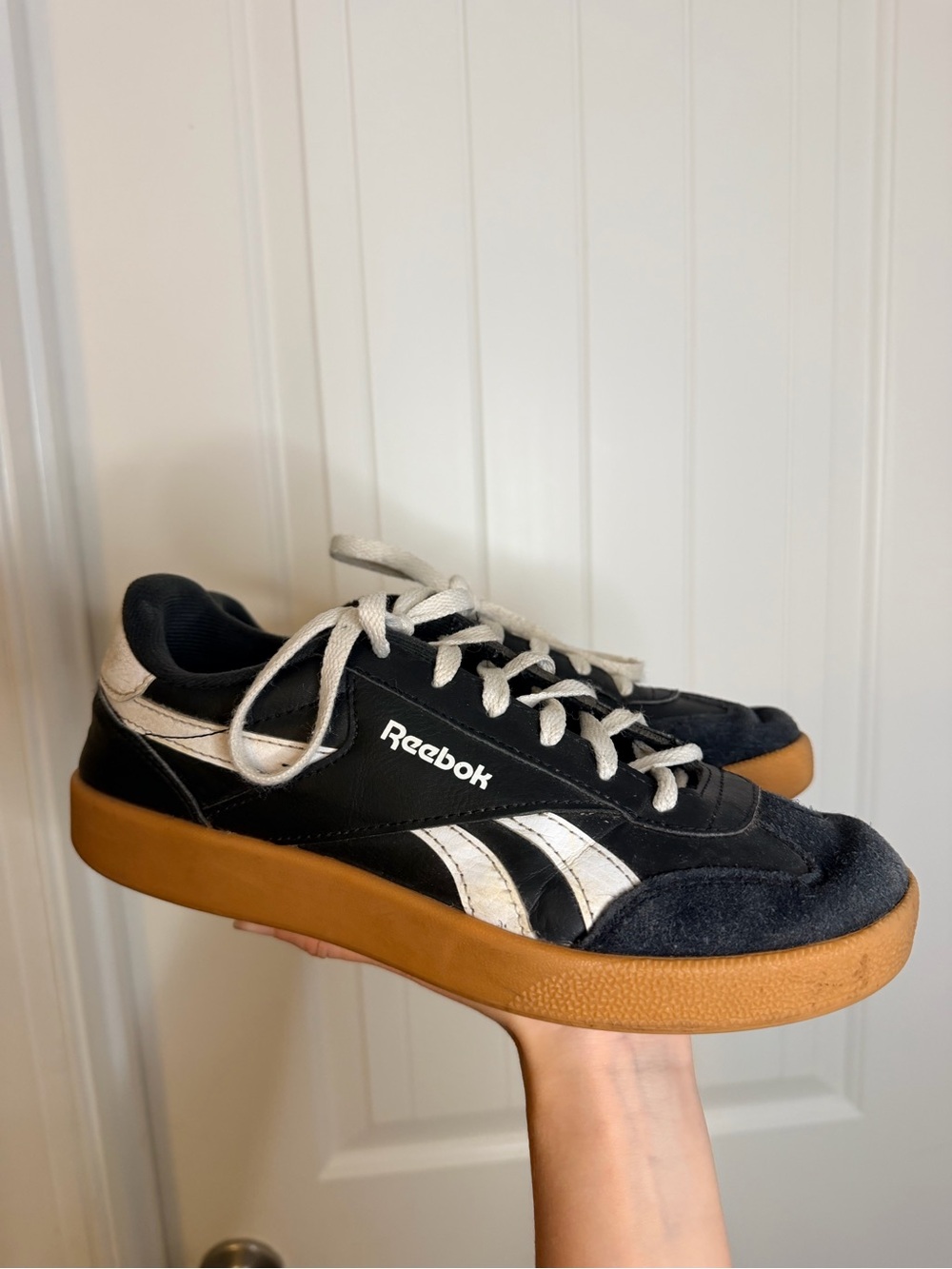 Reebok Black and White Court Shoes with Gum Sole